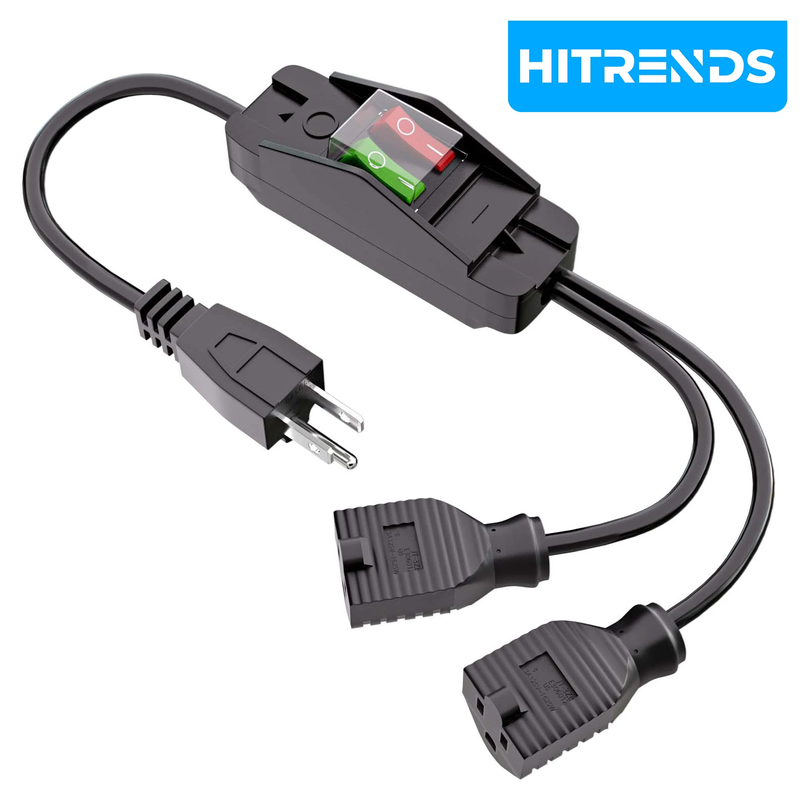 HITRENDS Power Extension Cord with On/Off Switch waterproof, 3 Prong 1 to 2 Y Splitter Outdoor Extension Cable, 2 Way Outlet