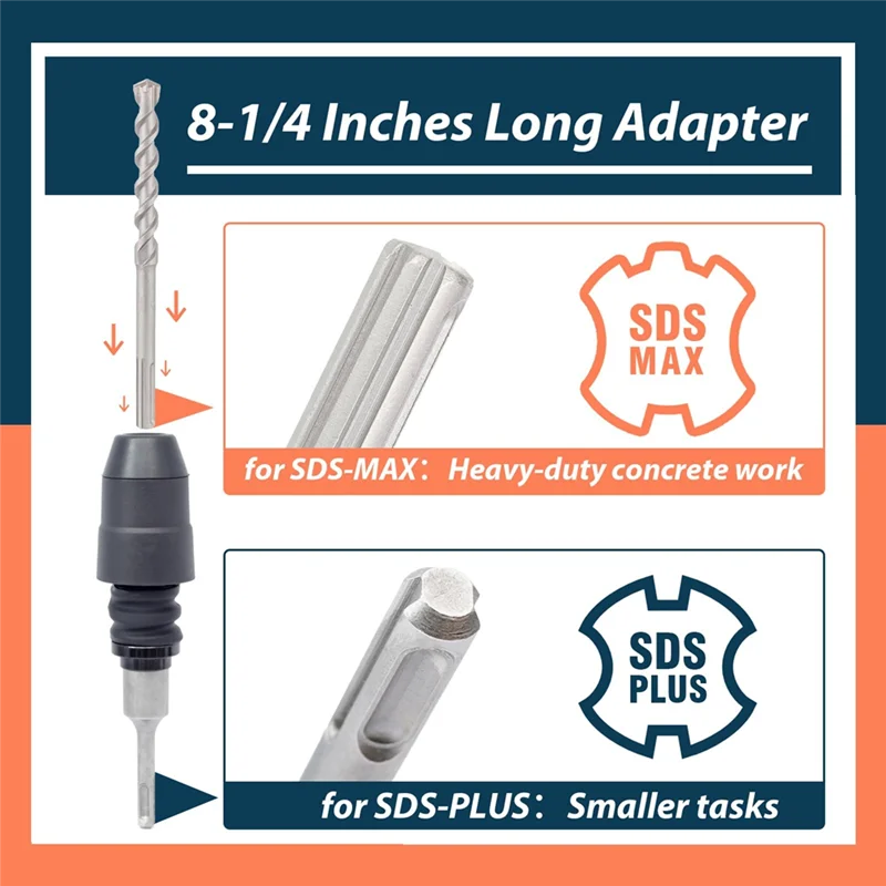 Adapter For SDS-Plus To SDS-Max 8-1/4 Inches Long Compatible With Rotary Hammer Alloy Steel Adapter-LICG