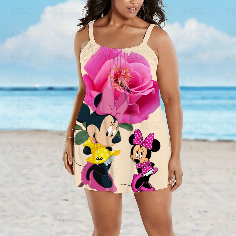 Mais tamanho roupas de verão vestidos sem mangas feminino frete grátis boho mulher 2022 praia vestido minnie mouse desenhos animados impressão disney