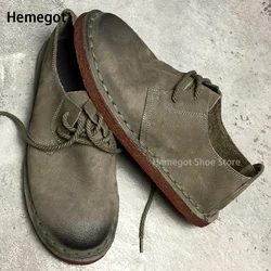 Khaki Leather Soft-Soled Cowhide Casual Shoes for Men Vintage British Handmade Cowhide Soled Men's Driving Leather Shoes