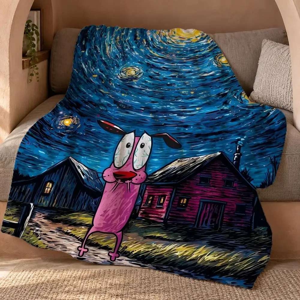 Courage The Cowardly Dog Throw Double Sided Flannel Throw Blanket Soft Travel Camping Sofa Bed Home