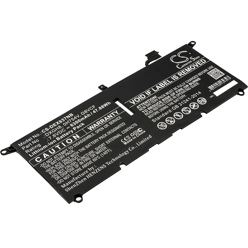 

CS 6300mAh/47.88Wh battery for DELL XPS 13 2018,13 9370,9370 FHD i5,9370-D1605G,370-D1605S,9370-D1705G,DXGH8,G8VCF