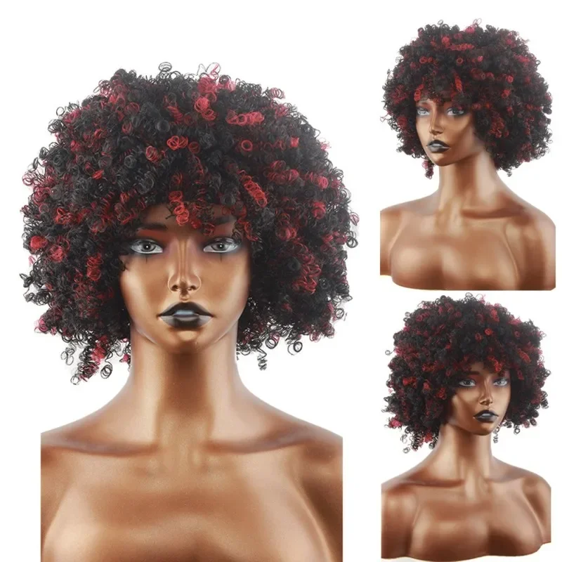 

Вьющиеся черные, красные имитация волос, взрывной тип, унисекс, парик для косплея, повседневная одежда, сценическое представление, высокотемпературный шелковый полный парик