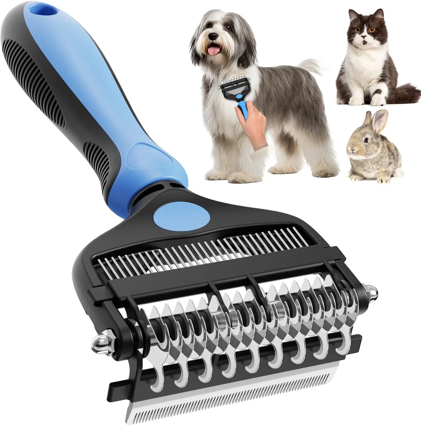3-in-1 Professional Pet Grooming Brush for Dogs & Cats – Dematting, Undercoat Rake & Deshedding Tool