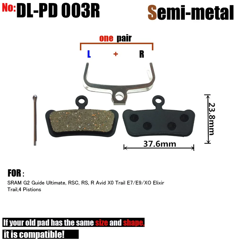 DELT 4 Pair Bicycle Disc Brake Pads,FOR SRAM,G2,Guide,Ultimate,RSC,RS,R,Avid,X0,E7/E9/XO,Elixir,Trail,4 Pistions,Mountain part