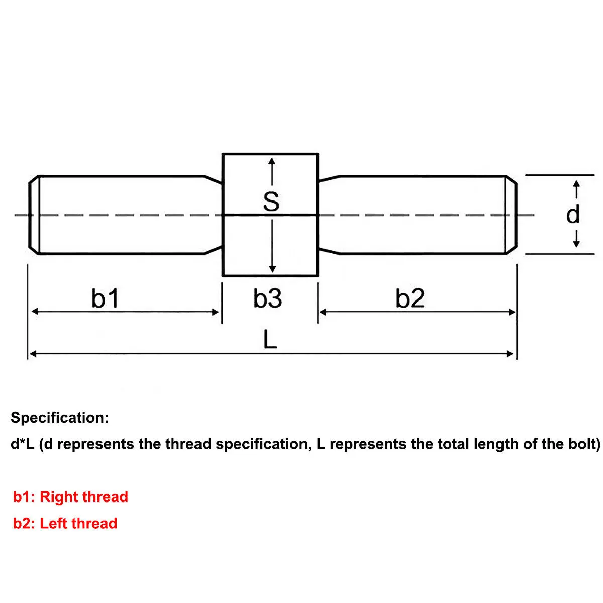 M4 Left and Right Thread Double End Thread Rod 304 Stainless Steel Positive and Negative Thread Bar Stud Bolts Screw