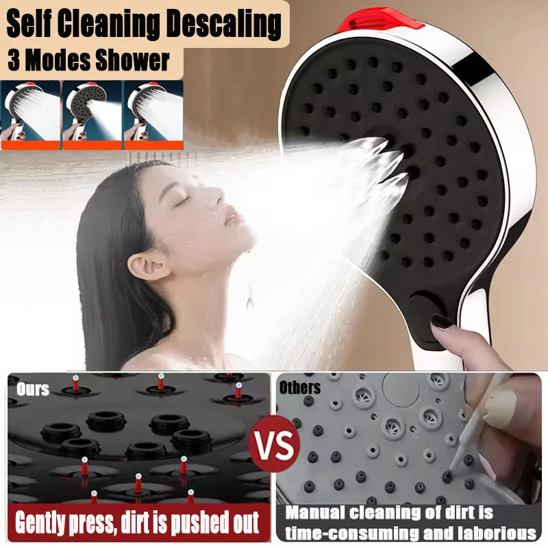 

Upgraded Self Cleaning Descaling 3 Modes Pressure Boost Shower Head Multi-function Sprayer Massage Bathroom Handheld Showerhead
