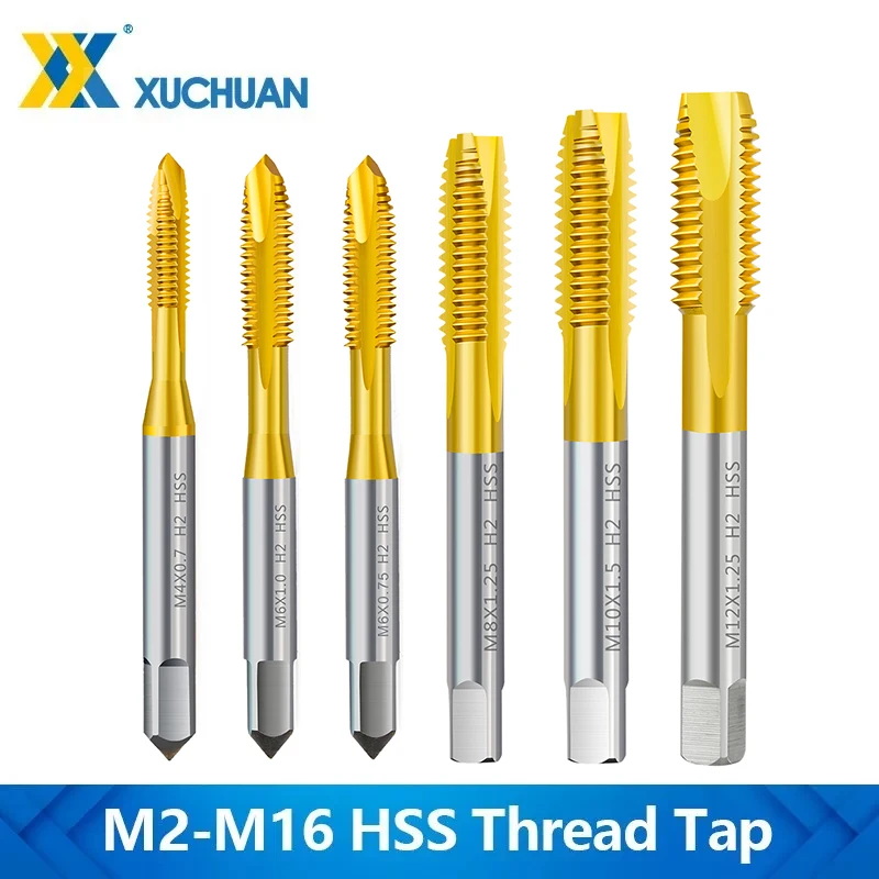 1pc HSS Titanium Coated Thread Tap Drill M2 M2.5 M3 M3.5 M4 M5 M6 M8 M10 M12 M14 M16 Metric Straight Flute Screw Tap Hand Tools