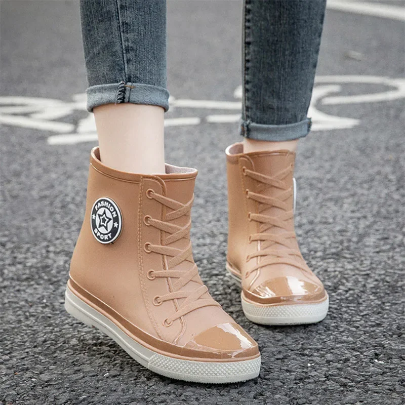 Rain Boots Female Fashion Waterproof Students Non-slip Short Tube Rubber Shoes Summer Low Heeled Single Lining