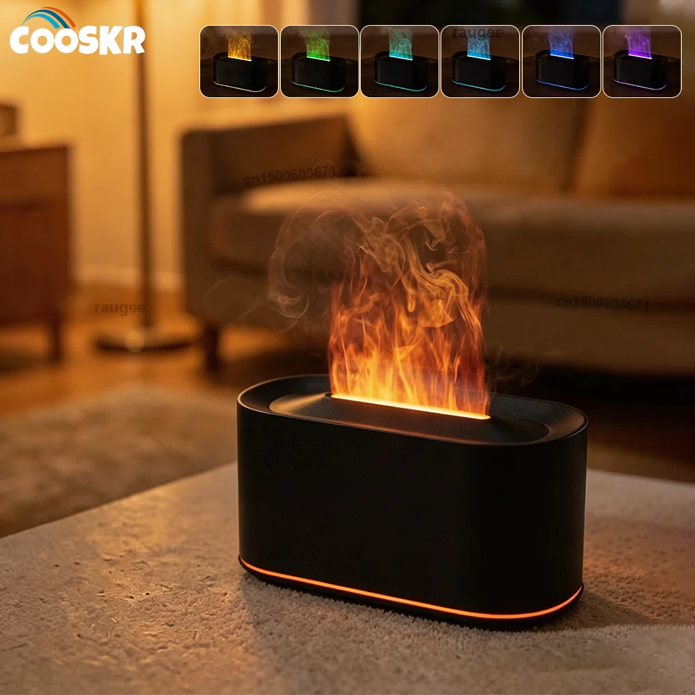 Flame Humidifier Aroma Air Humidifier Essential Oil Diffuser Mini Home Humidifier Fire Aromatherapy Humidifier with LED Light