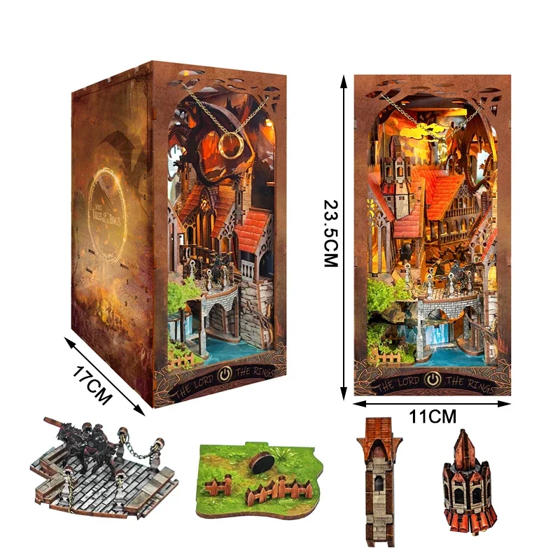 Spirit Valley of The Magic Ring Wooden DIY Book Nook Figurines Miniatures Kits Bookshelf Home Bookend Decoration Handmade Gifts
