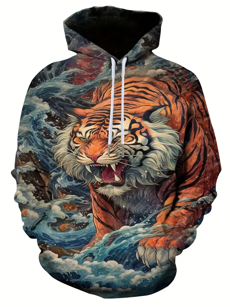 2024 Latest Animal Pattern 3D Printed Hoodie Fashion Black Design Men's Hoodie Street Retro Harajuku Men's Hoodie