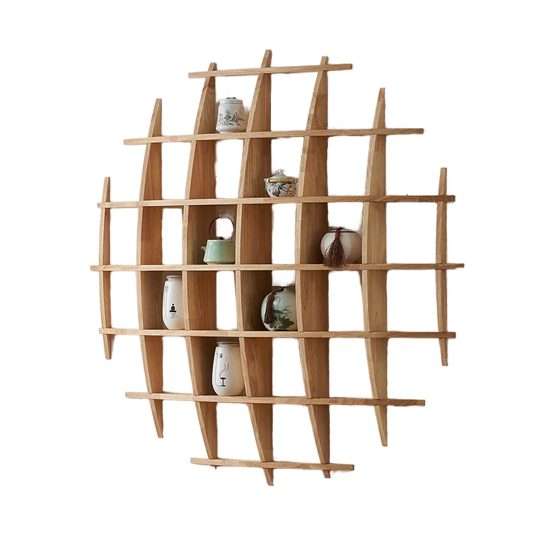 

Custom Round Wall Mounted Curio Shelf-Minimalist Solid Rubber Wood Display Rack for Kitchen/Living Room Decor