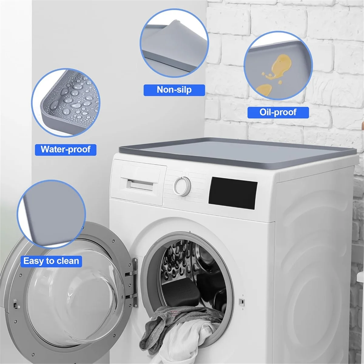 Washer Dryer Protective Silicone Rubber Mat 23.6 x 23.6Inch for Washer and Dryer Cover for the Top Anti-Slip