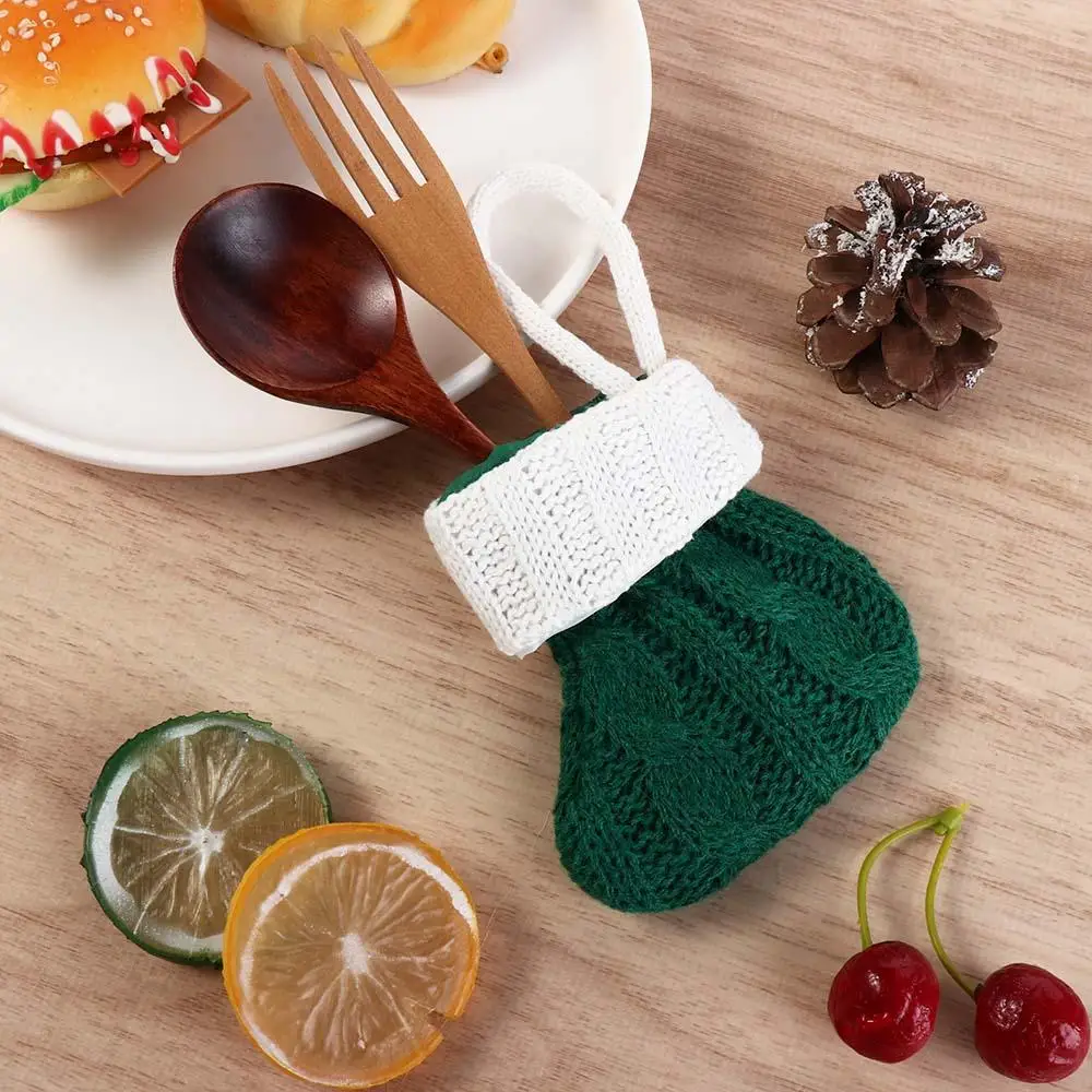 

Red/Green Christmas Knitted Green Sock Mini Handmade Christmas Tree Hanging Mini Socks Decorative with White Top