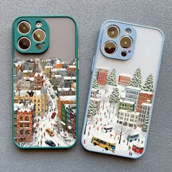 The City Winter Street Snow Scene Phone Case For iphone 13 12 Mini 11 Pro Max 17 16 15 14 Pro Max Plus XR XS X Back Covers