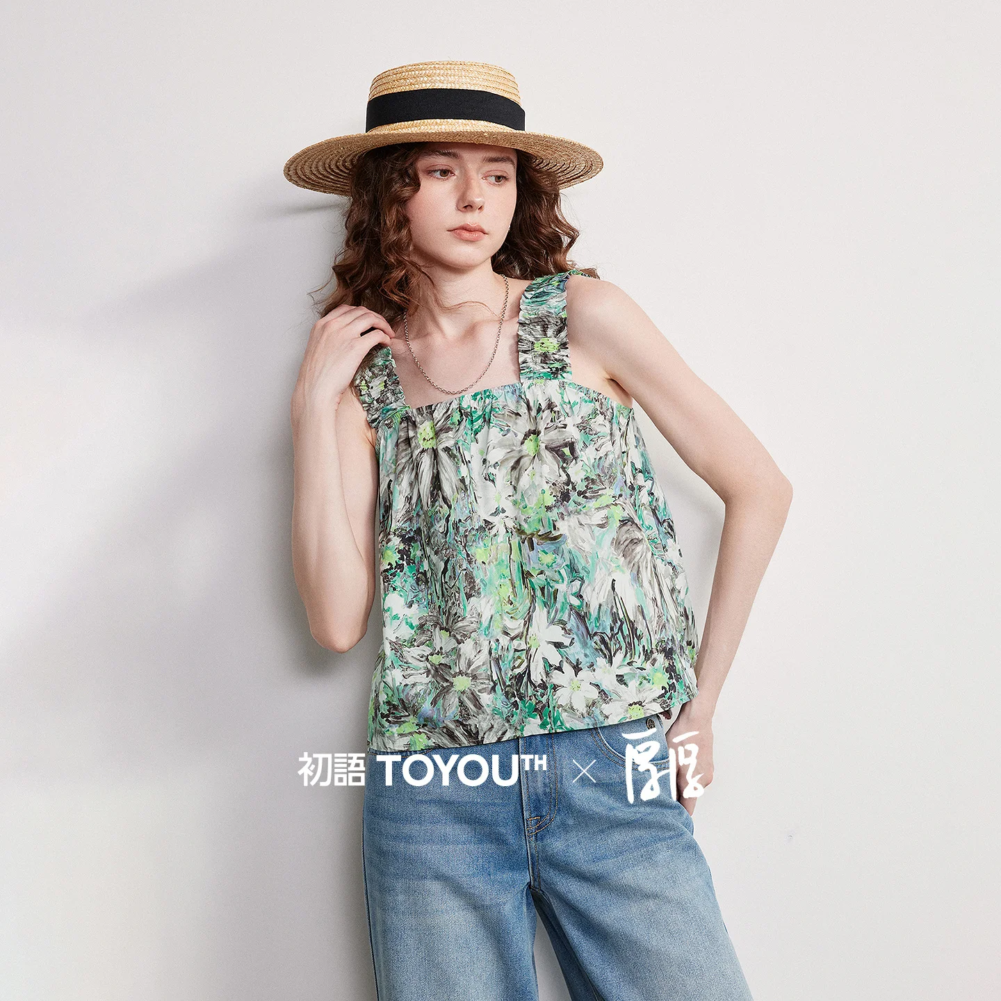 

Женская рубашка TOYOUTH 2026: Новинка весенней коллекции, коллаборация с художником, хлопок, принт «Масляная живопись», свободный укороченный топ