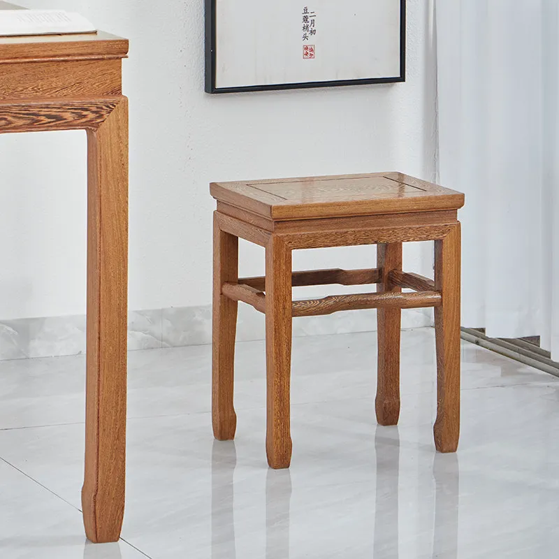 Wenge Wood Square Stool Solid Wood Dining Seat for Home Entrance Shoe Changing Bench Chinese Style