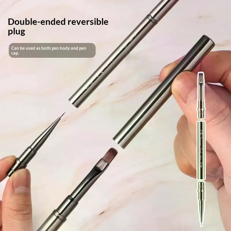 Head Nail Brush Metal Handle UV Gel Liner Brush Painting Drawing Pen Crystal Acrylic Nail Art Manicure Brushes Tool Double