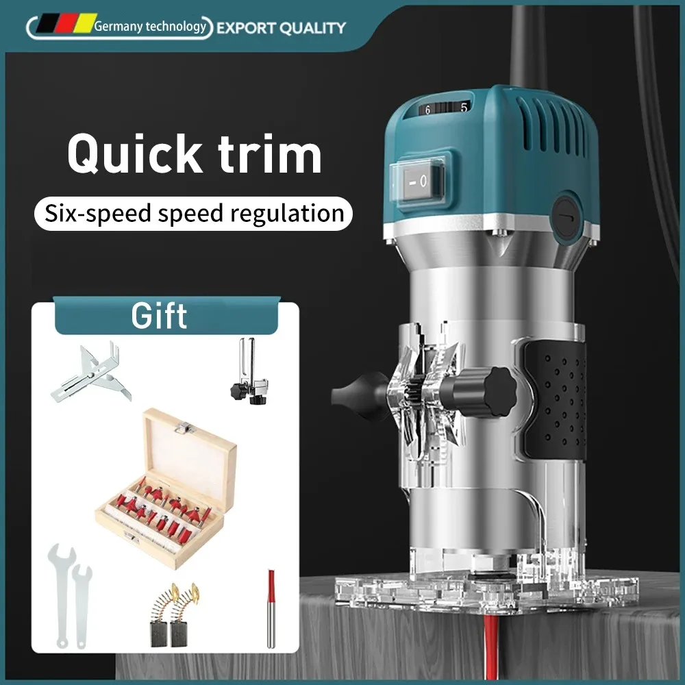 

Six-speed Speed Regulation 30000rpm 6.35mm Electric Trimmer 110V/220V Wood Router Machine Woodworking Wood Carving Milling Tools