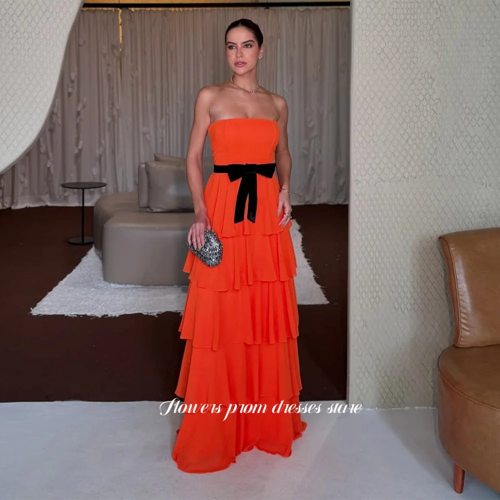 Blumen A-Linie Partykleid Mehrschichtiges Ballkleid Chiffon Abendkleid mit Schleifengürtel Abendkleid Partykleid Maßgeschneidert