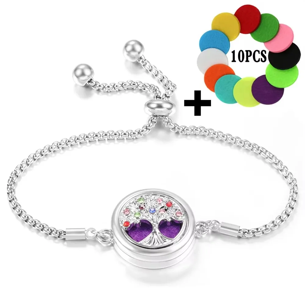 2024 New Zircon Tree of Life Aromatherapy Diffuser Perfume Locket Bracelet Adjustable Spiral Open Women Essential Oil Bracelet