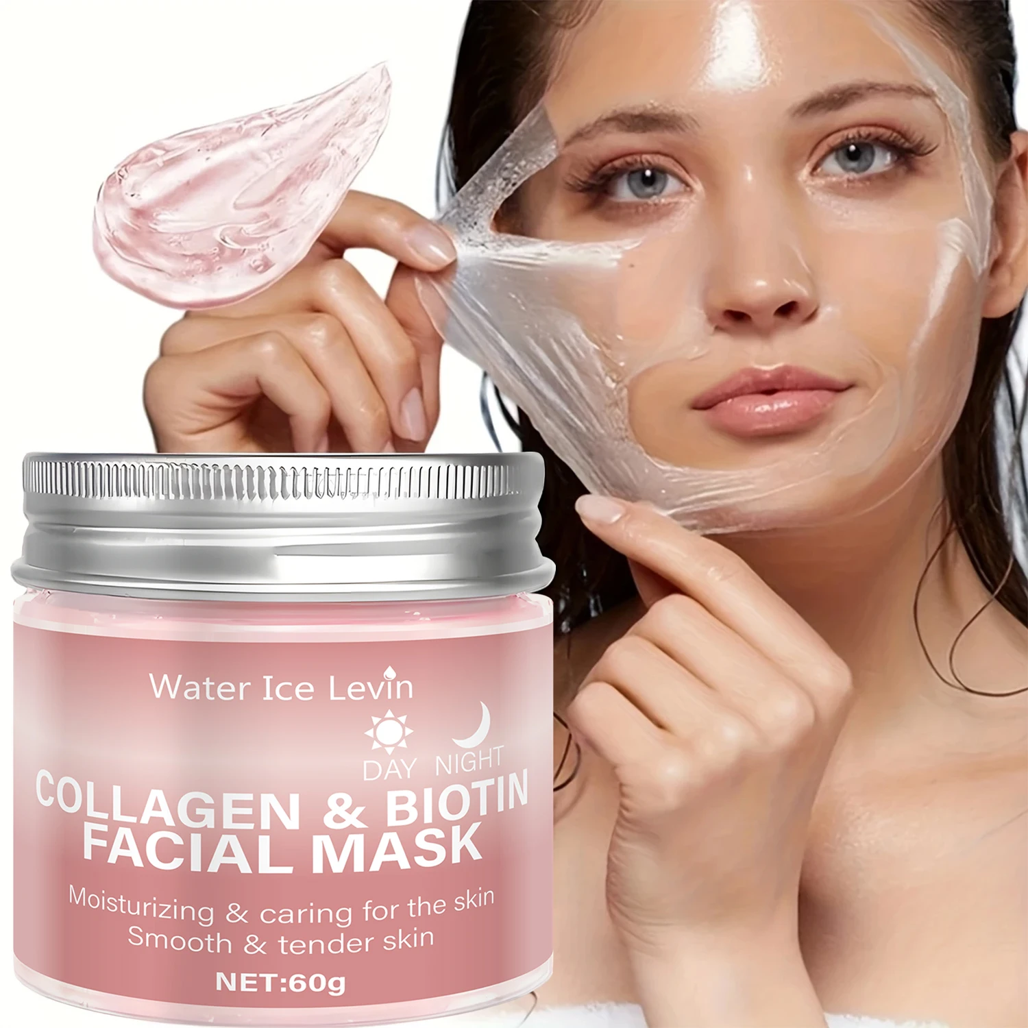 Mascarilla facial Water Ice Levin con colágeno y biotina, hidratante, cuida la piel, suave y tersa, cuidado diurno y nocturno, 60g