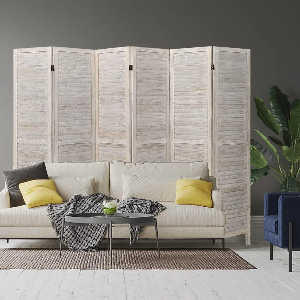 Wood Room Divider, Folding Room Divider Privacy Screen, Freestanding Louvered Divider Screen for Home Office Restaurant Bedroom