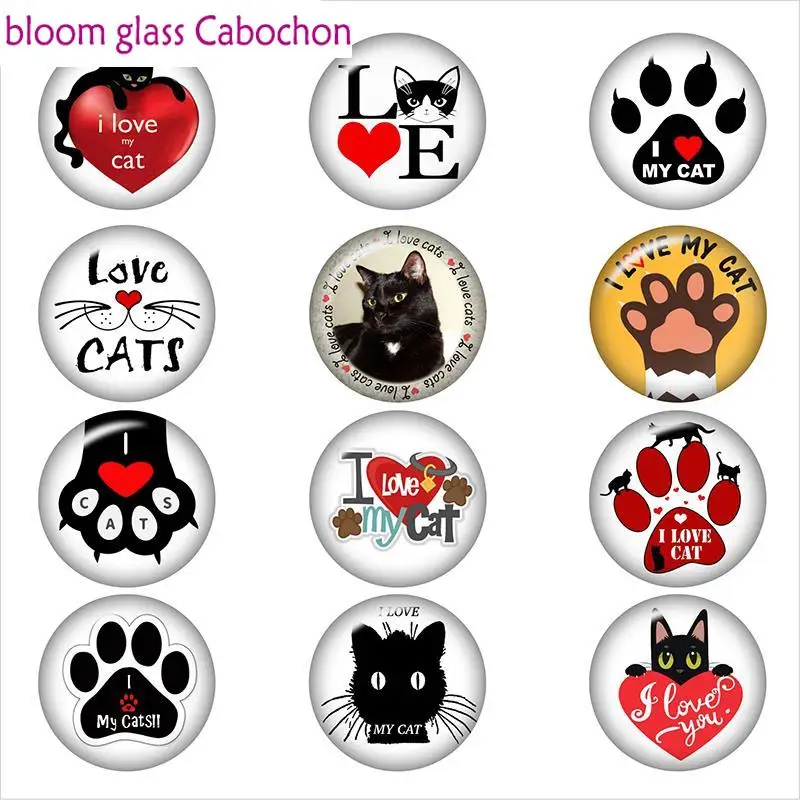 LOVE CATS glass snap button Round photo glass cabochon demo flat back Making findings 12mm/18mm/20mm/25mm A7452