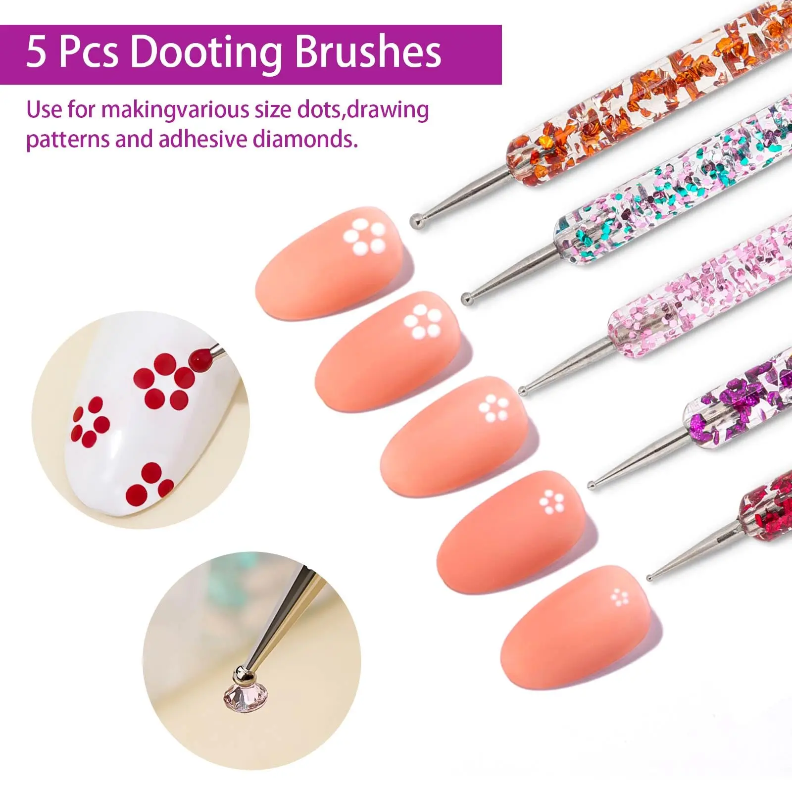 LINMANDA 5/36 Pezzi Pennelli per Nail Art Design Strumenti per punteggiare le unghie Pennelli per rivestimento fine Pennelli per pittura doppia Strumenti per nail art in silicone