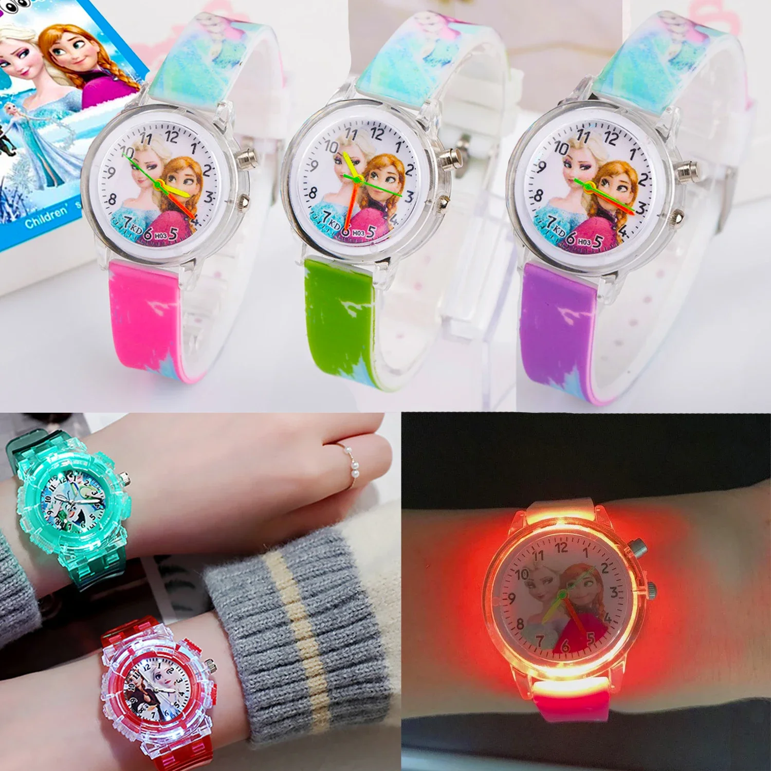 Disney-relojes de dibujos animados de Frozen para niños, reloj de pulsera impermeable, LED, electrónico, deportivo, juguete de regalo para niñas