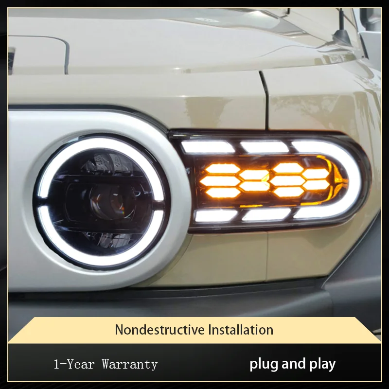 2 Stück LED-Scheinwerfer-Set für Toyota FJ Cruiser 2007-2020 SUV mit sequentiellem Blinker, Tagfahrlicht und Projektor-Scheinwerfer, IP67 wasserdicht