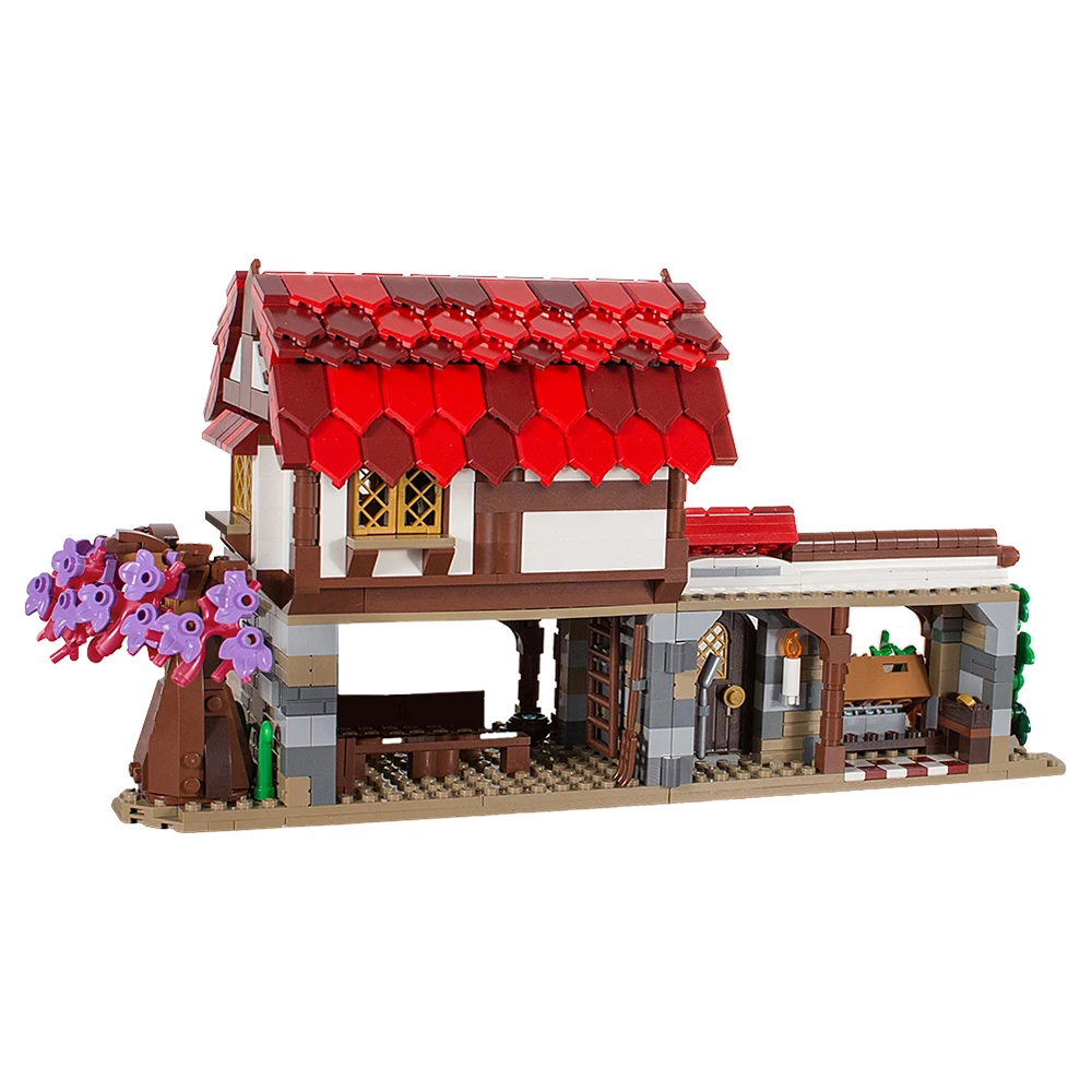 MOC Mittelalterlichen Bauernhof Modell Bausteine Retro Markt Shop Haus Bauernhof Stadt Street View Gebäude Bausteine Spielzeug Geschenke