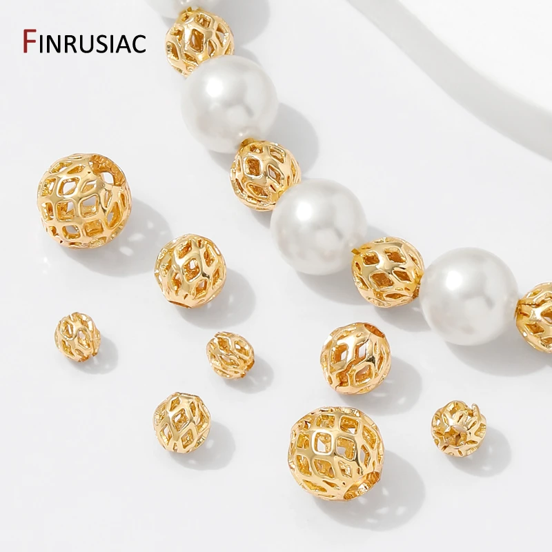 4/5/6/8 مللي متر 14K مطلية بالذهب الجوف جولة خزر عازل ، فواصل النحاس الخرز لصنع سوار ذاتي الصنع ، لوازم للمجوهرات #5