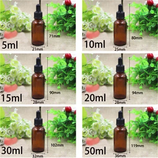 10pcs 5ml/10ml/15ml/20ml/30ml/50ml Empty Amber Dropper Bottles Glass Essential Oil Liquid Aromatherapy Pipette Perfume Container