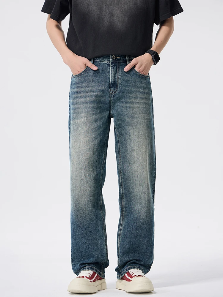 

KSTUN Men's Spring Cleanfit Stretch Straight Leg Jeans Vintage Washed Loose High Quality Denim Pants Streetwear Male Trousers