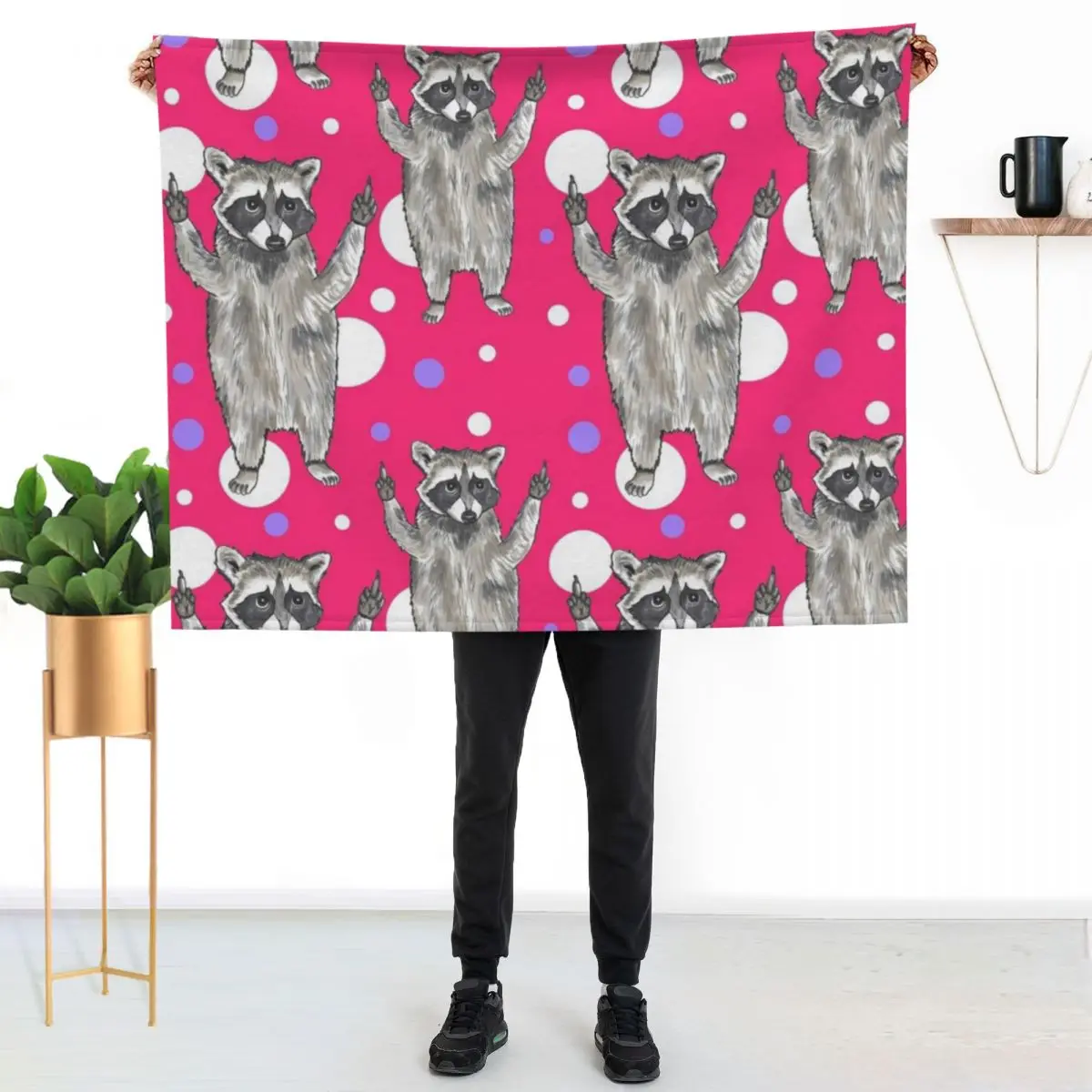 

Middle Finger Raccoon Pattern Design Throw Blanket Cozy Throw Blanket for Bed Sofa Chair