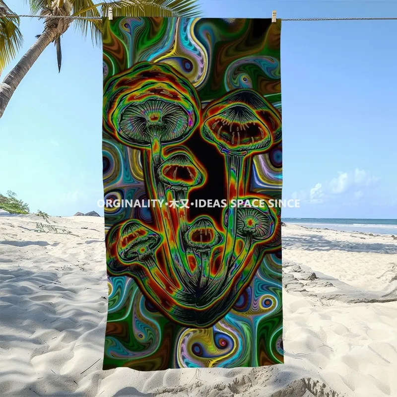 Psychedelic Mushroom Beach Towel Patterned Sunscreen And Windproof Suitable For Swimming Pool Camping Travel