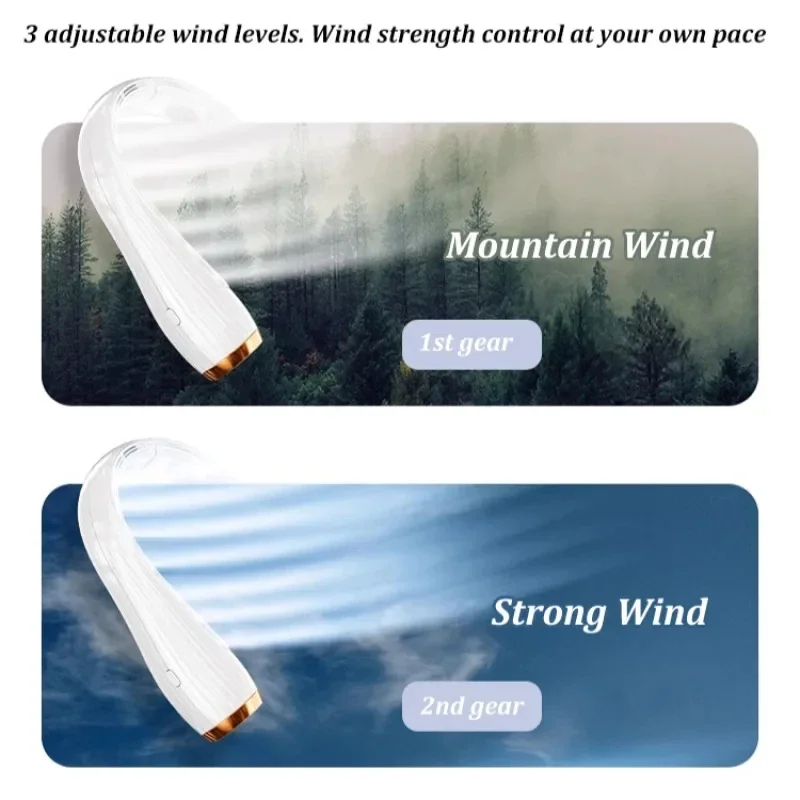 พัดลมห้อยคอแบบพกพาสำหรับกิจกรรมกลางแจ้งพัดลมกังหันแบบไร้ใบพัดพัดลมห้อยคอแบบไร้เสียงพัดลมขนาดเล็ก