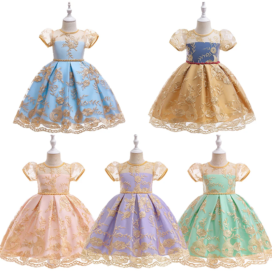 

Сетчатое платье принцессы с цветочной вышивкой и бантом для девочек, детское платье на день рождения, карнавал, Хэллоуин, праздничное платье, детское элегантное платье
