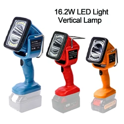 Portátil ao ar livre LED luz de trabalho, lâmpada vertical dupla, lanterna para Makita, Dewalt, Milwaukee, 16.2W, 1200LM, Max 14.4V-18V