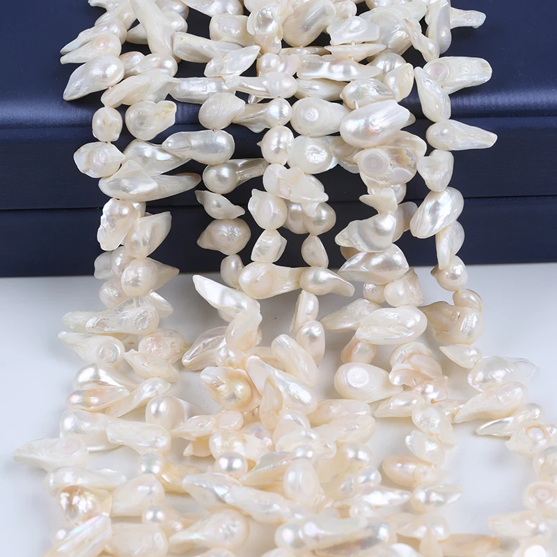 7-10mm Cheap Price Natural White Color Real Freshwater irregular Keshi mabe Pearl Strand