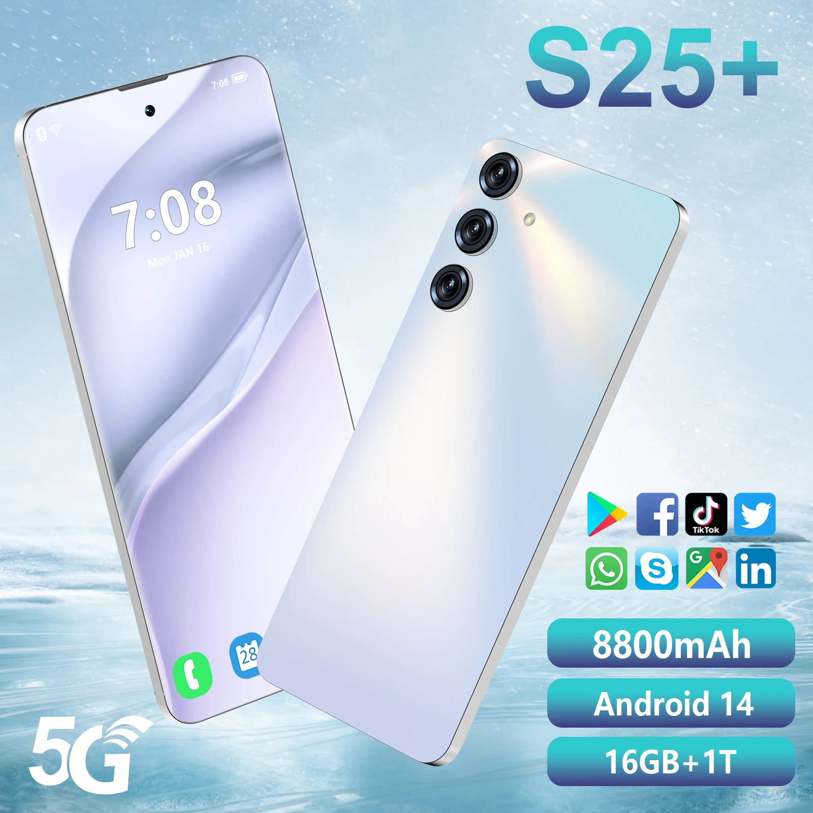 

Smartphone S25+ unlocked HD Screen maximum memory 16GB+1TB 5G Dual Sim Celulares Android14 Unlocked 8800mAh Cell celular