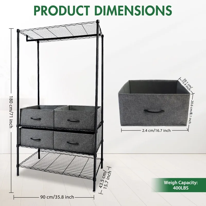 

Heavy Duty Clothes Rack Wardrobe Hanger Garment Storage Stand Closet Organizer