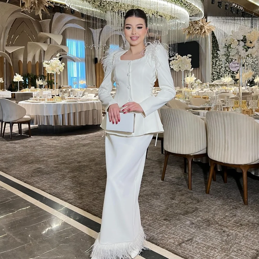 Personalizado combinando formal jérsei botão pena plissado em linha reta pescoço quadrado vestidos longos sob medida vestidos de ocasião alta qualidade