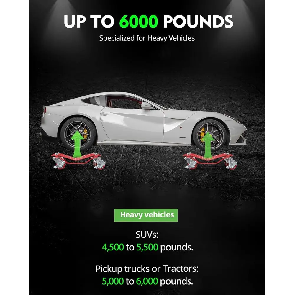 مجموعة دوللي سيارة شديدة التحمل مكونة من 4 قطع، سعة 6000 رطل، عجلات دوارة لسهولة حركة المركبات، أحمر #5