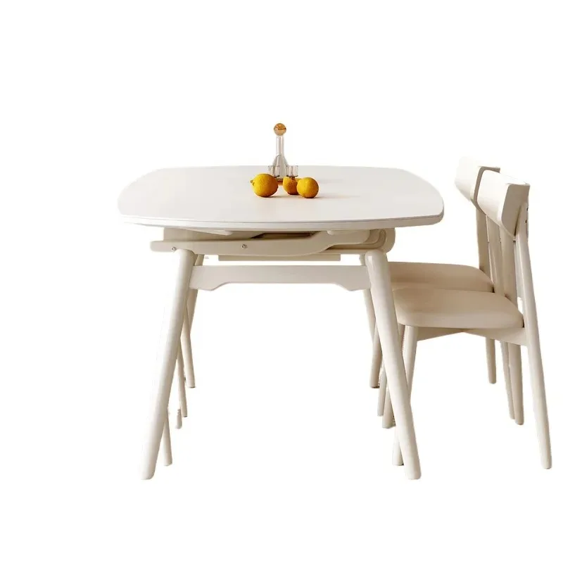 

0A French cream style solid wood, rock slab dining table, household small apartment, dual-purpose dining table and chair set