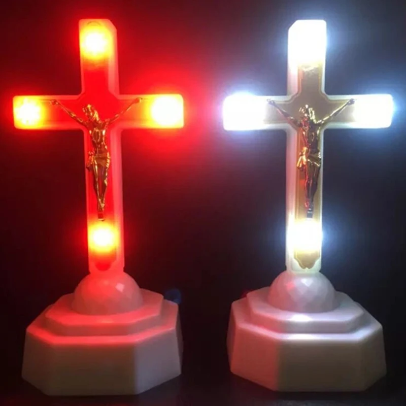 LED Electronic Night Light Christ Jesus Cross Home Church Pray Ornaments Church Souvenirs Crucifix Decoration