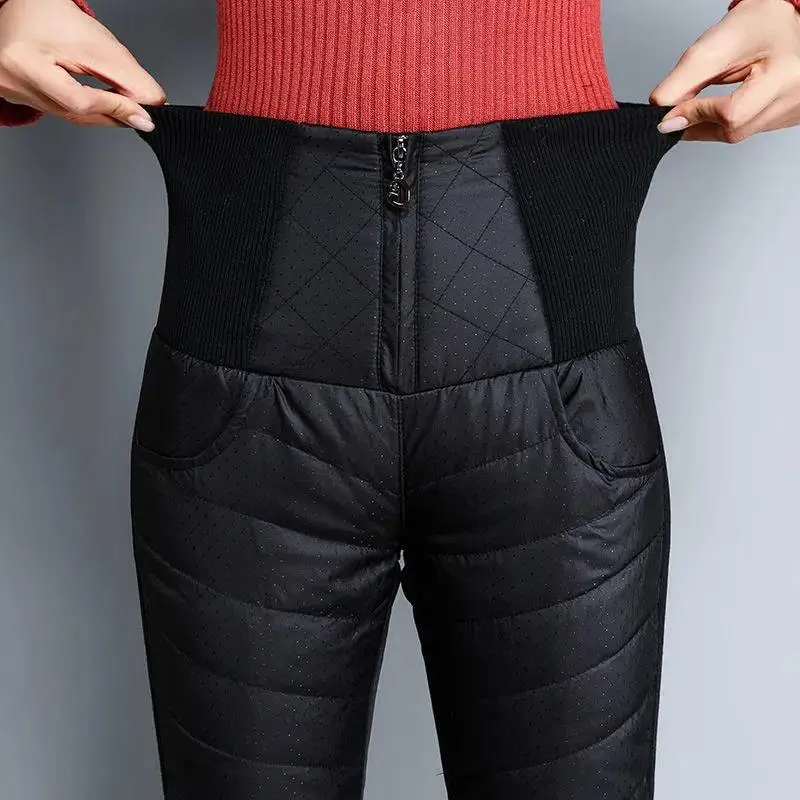 Hoge taille verdikte katoenen broek Damesbovenkleding Winter Faion Koreaanse Sle Afslankende warme lange broek met rechte pijpen