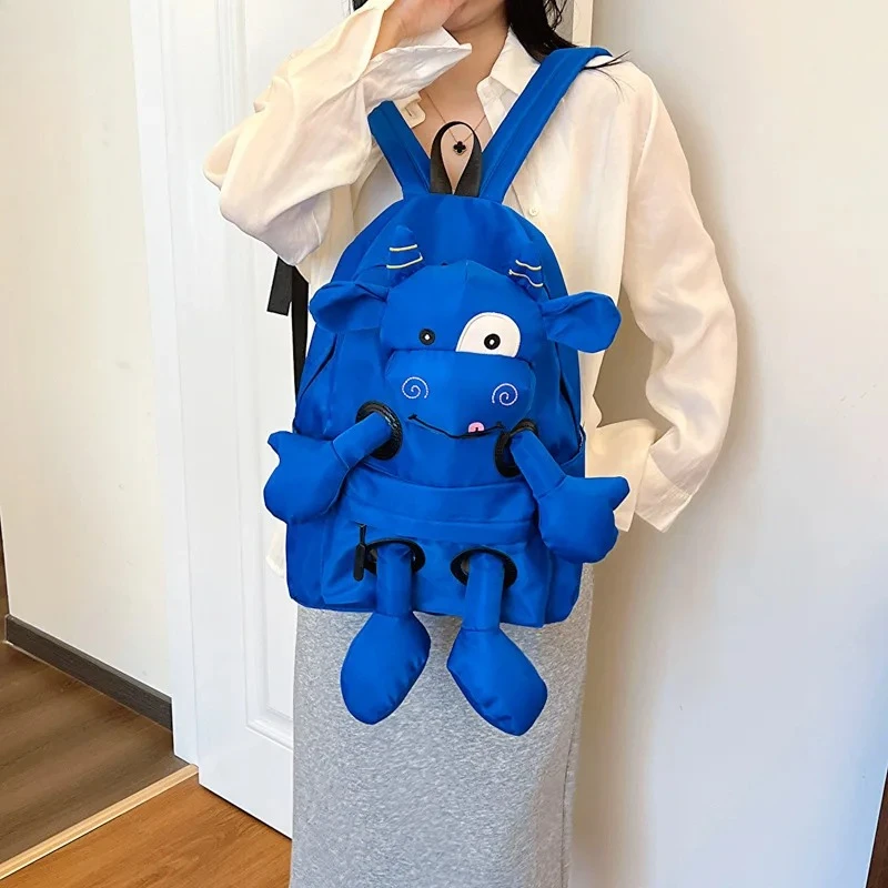 2026 New Women's Cute Cow Cartoon Plush Backpack | Large Capacity Student School Bag Casual Travel Fashion Daily Outing Bag